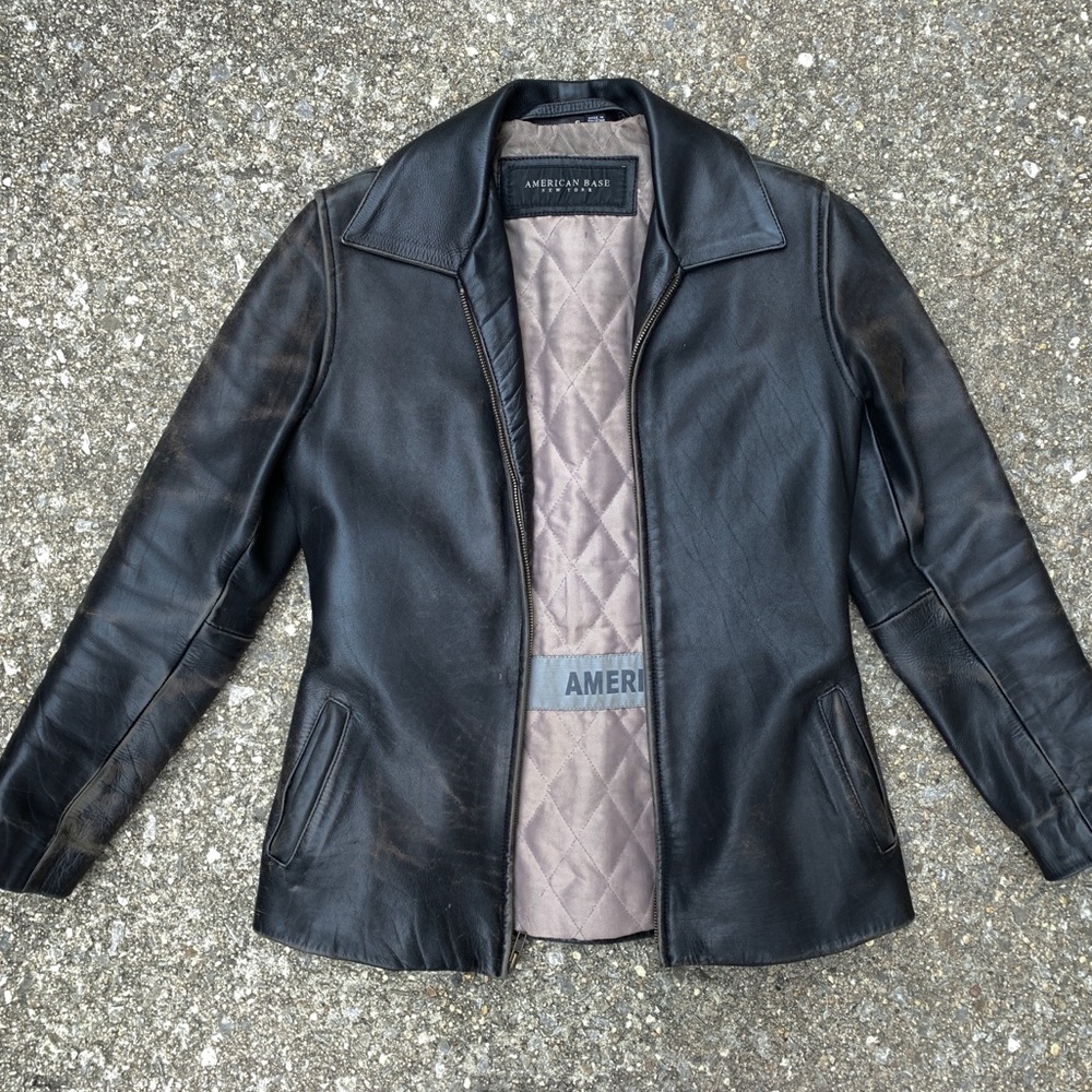Vintage Biker Jacket Insulated Thick Genuine Leather American Base Company